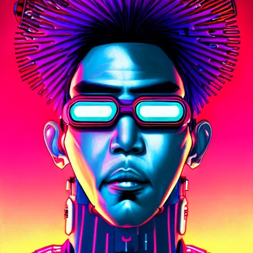 Image similar to portrait painting of a cyberpunk jackson wang, sharp focus, award - winning, trending on artstation, masterpiece, highly detailed, intricate. art by josan gonzales and moebius and deathburger