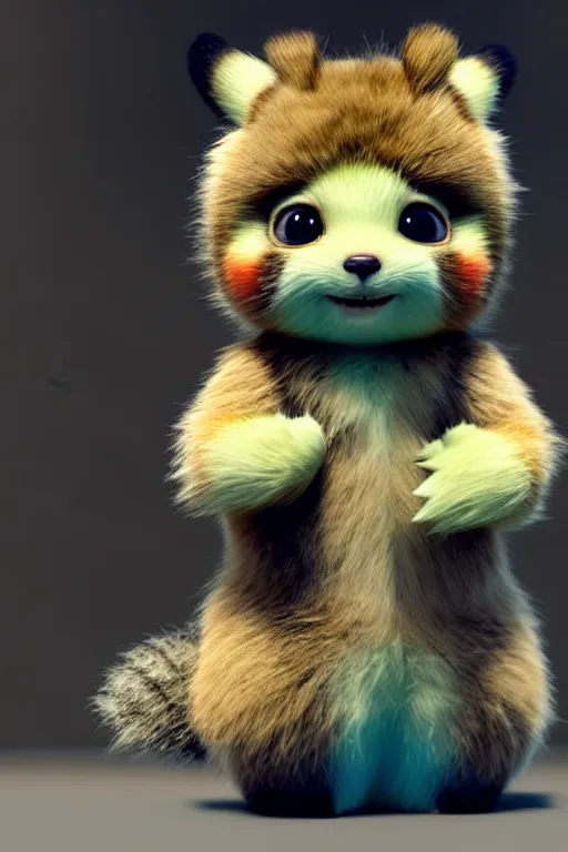 Prompt: high quality 3 d render hyperrealist very cute multicolor fluffy! cyborg!!! quokka hybrid, highly detailed body tech wires, vray smooth, in the style of detective pikachu, hannah yata charlie immer, dramatic blue light, low angle, uhd 8 k, sharp focus