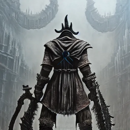 Image similar to Shadow of the Colossus, Bloodborne boss, matte painting, detailed, Bloodborne, oil on canvas
