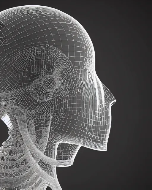 Prompt: mythical dreamy black and white organic bio - mechanical spinal ribbed profile face portrait detail of translucent steampunk beautiful intricate monochrome angelic - human - queen - vegetal - cyborg, highly detailed, intricate translucent jellyfish ornate, poetic, translucent microchip ornate, 3 d render, digital art, octane render, 8 k artistic lithography