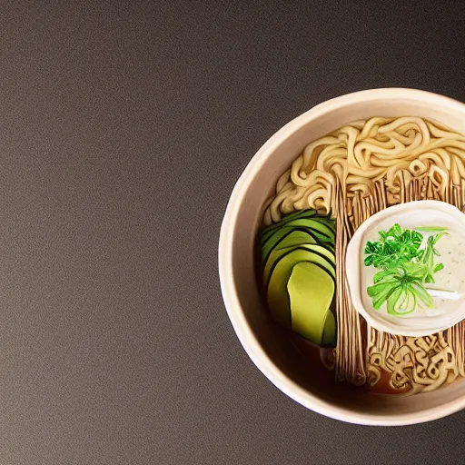 Image similar to kanji style ramen noodles bowl japan, by makoto shinkai