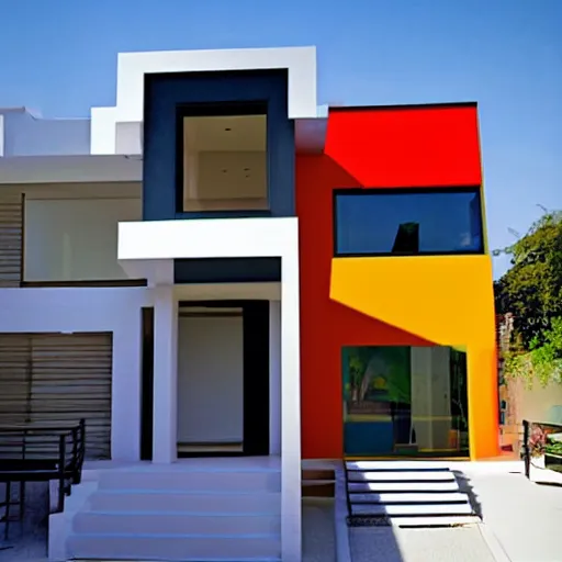 Prompt: a beautiful colorful modern house designed by Escher