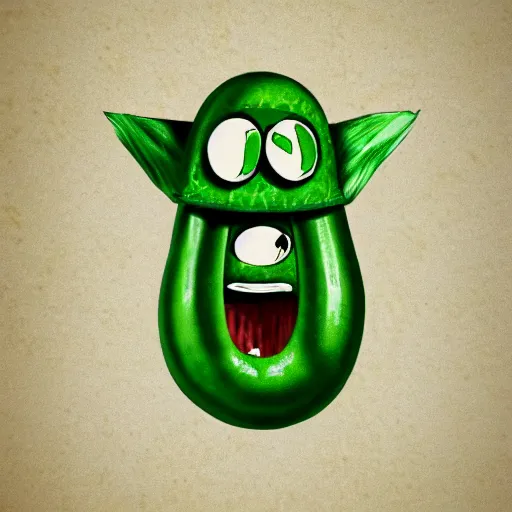 Prompt: Green Sausage with eyes and fangs, fine details, concept art