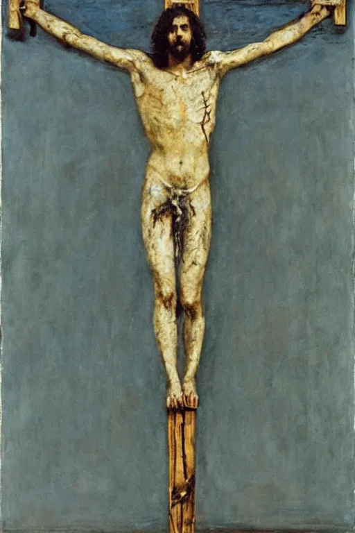 Image similar to jesus christ crucified painted by cy twombly