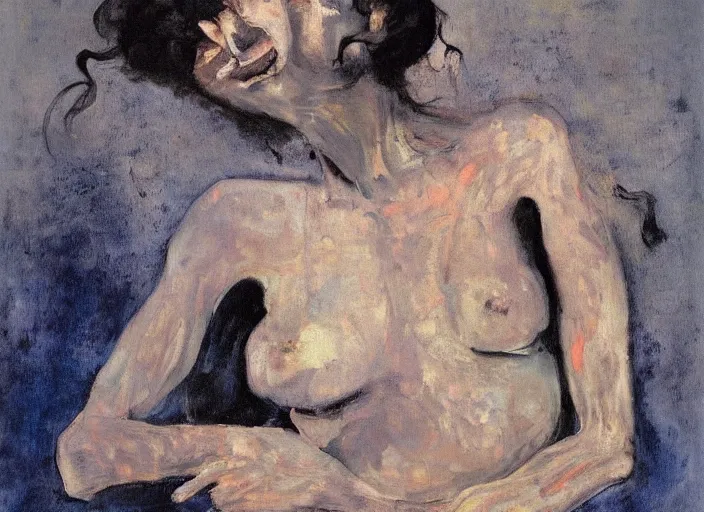 Prompt: a surreal painting of a woman's body, by George Baselitz, symbolist, soft colors, dramatic lighting, smooth, sharp focus, extremely detailed, aesthetically pleasing composition