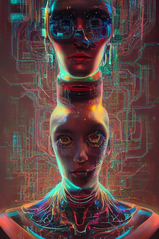 Prompt: portrait of computer & circuits, melting, big tech, 8 k, by tristan eaton, stanley artgermm, tom bagshaw, greg rutkowski, carne griffiths, ayami kojima, beksinski, giger, trending on deviantart, face enhance, hyper detailed, minimalist, cybernetic, android, blade runner, full of colour, super detailed