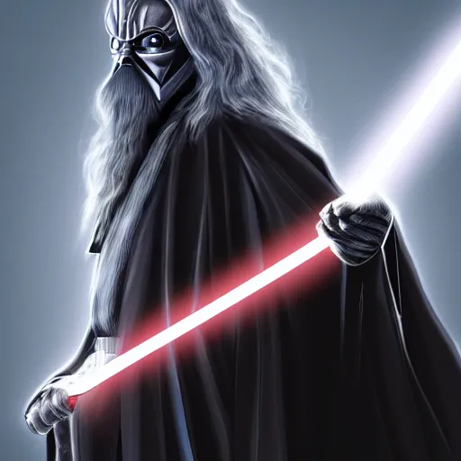 Image similar to gandalf as darth vader, dramatic lighting, 4 k, digital art,