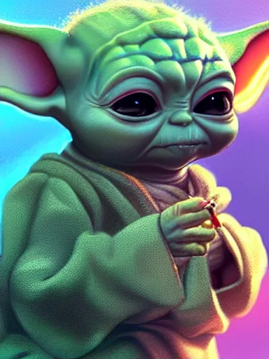 baby yoda smocking a joint cigarette, weed, digital | Stable Diffusion ...