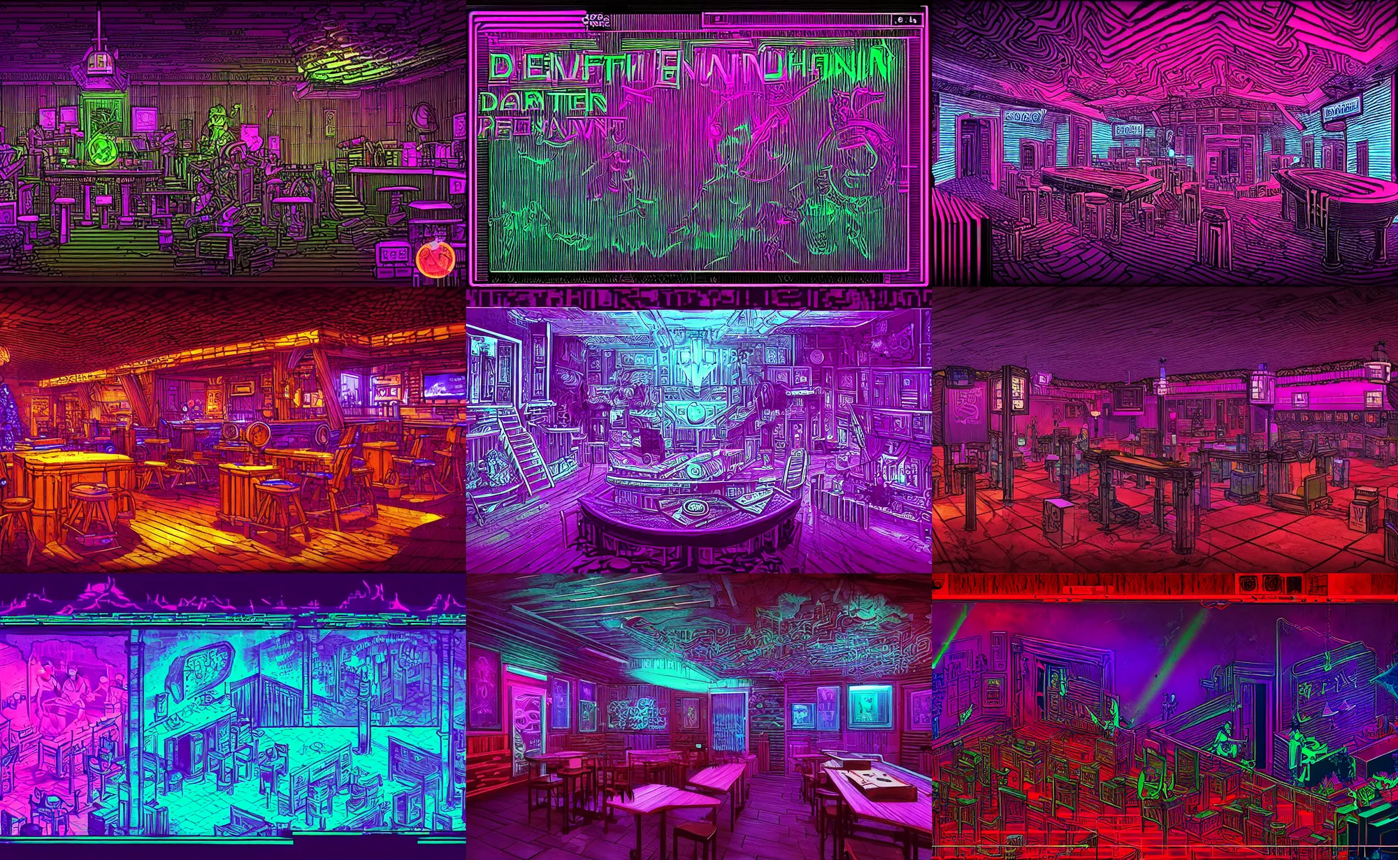 Prompt: beautiful synthwave d & d tavern in a spectrogram