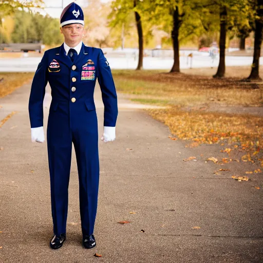 Prompt: a Fox dressed in a modern American military jet pilot uniform, 85mm f/1.4