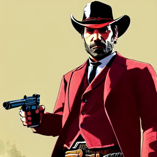Image similar to a man wearing suit in red dead redemption 2