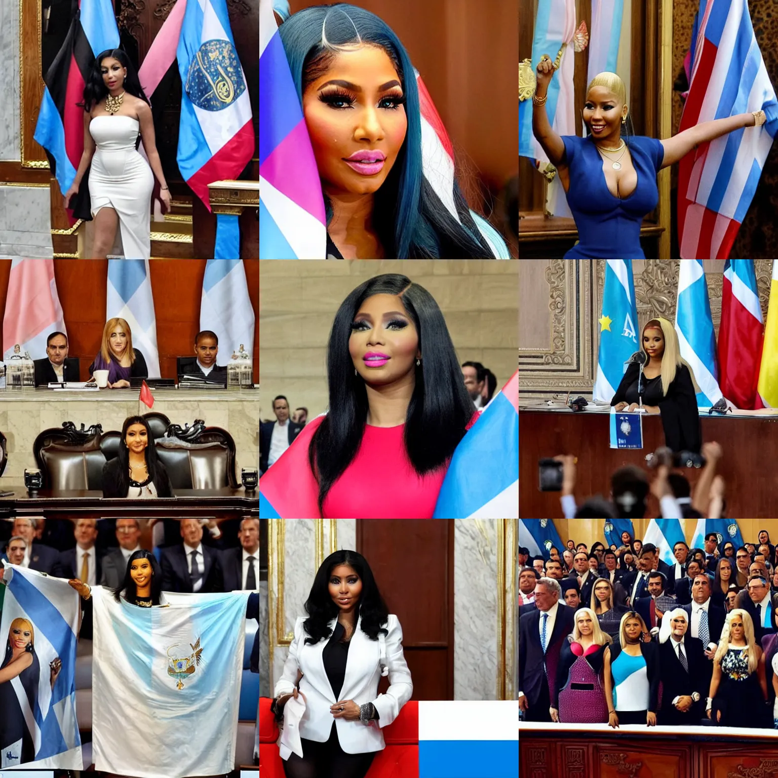 Prompt: Nicki Minaj president of Argentina, in the Argentine Congress, flags of Argentina behind