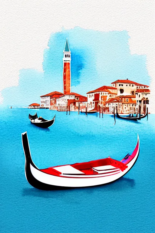 Image similar to minimalist watercolor art of a boat in venice, illustration, vector art