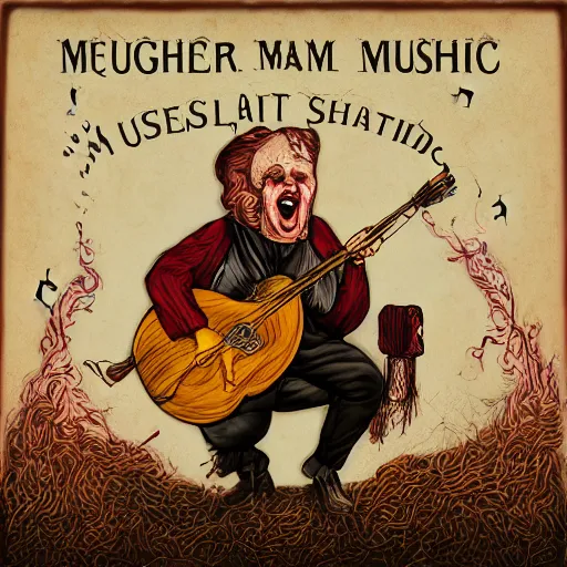 Prompt: Laughter and music made of muskets, weirdcore folk album cover artstation behance hd unsplash contest winner