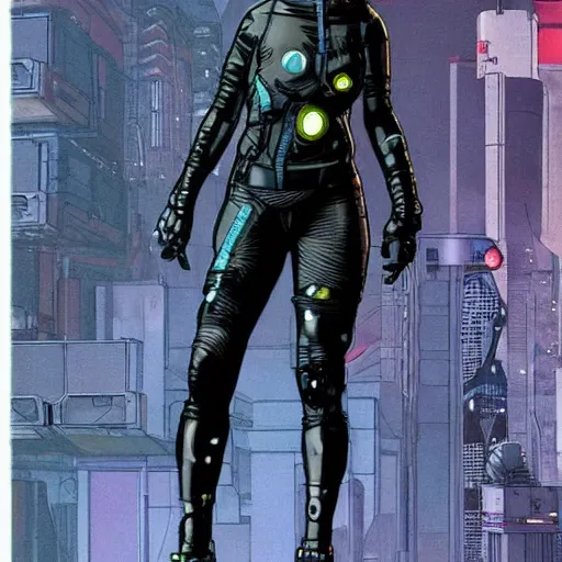 Image similar to Selina. Apex legends cyberpunk spy in stealthsuit. Concept art by James Gurney and Mœbius.