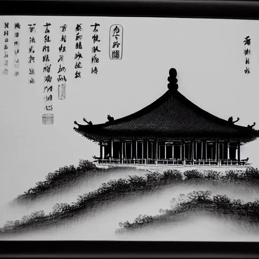 Image similar to taiyuan twin pagodas, chinese ink painting, monochrome,