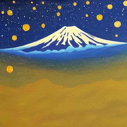 Prompt: painting of mount Fuji in style of starry night