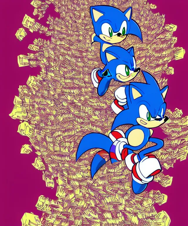 Image similar to sonic the hedgehog illustration, art by shintaro kago and victo ngai