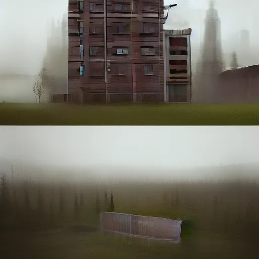 Image similar to single building, simon stalenhag, props, furniture and decor