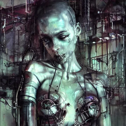 Image similar to black female cybernetic dream hunter, cyberpunk, wires, skulls!! machines ( by emil melmoth zdzislaw belsinki craig mullins yoji shinkawa ) realistic render ominous detailed photo atmospheric by jeremy mann francis bacon and agnes cecile ink drips paint smears!! digital glitches glitchart!!