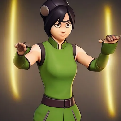 Prompt: toph beifong in fortnite closing her eyes, character render, full body shot, highly detailed, in game render