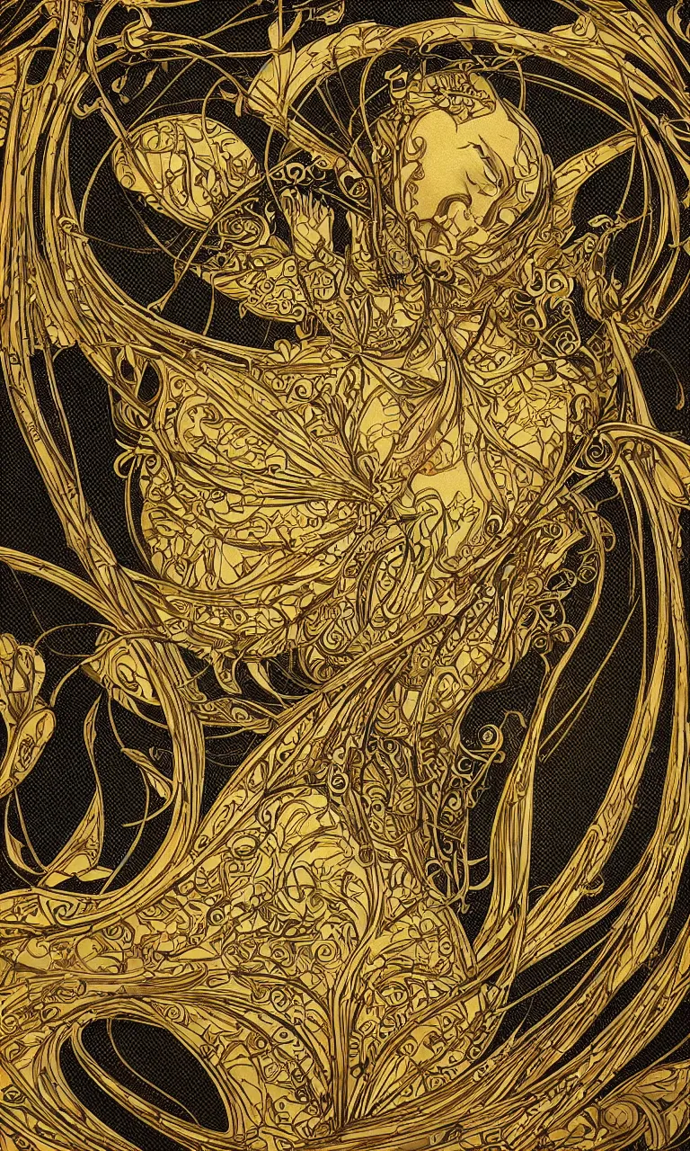 Image similar to an intricate art nouveau canvas frame, with golden entertwined edges and empty black center, highly detailed, artstation, concept art, matte, sharp focus,