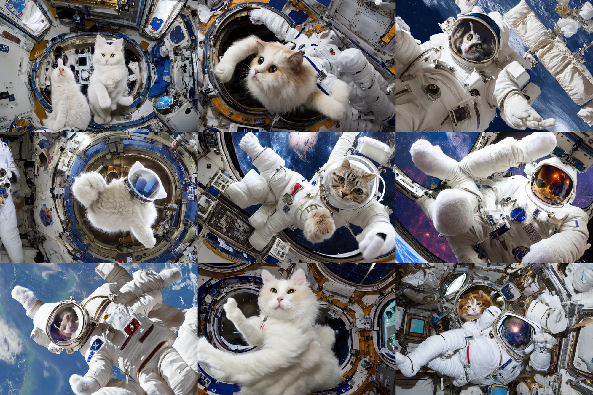 Prompt: fluffy cat as an a astronaut on international space station, coherent composition
