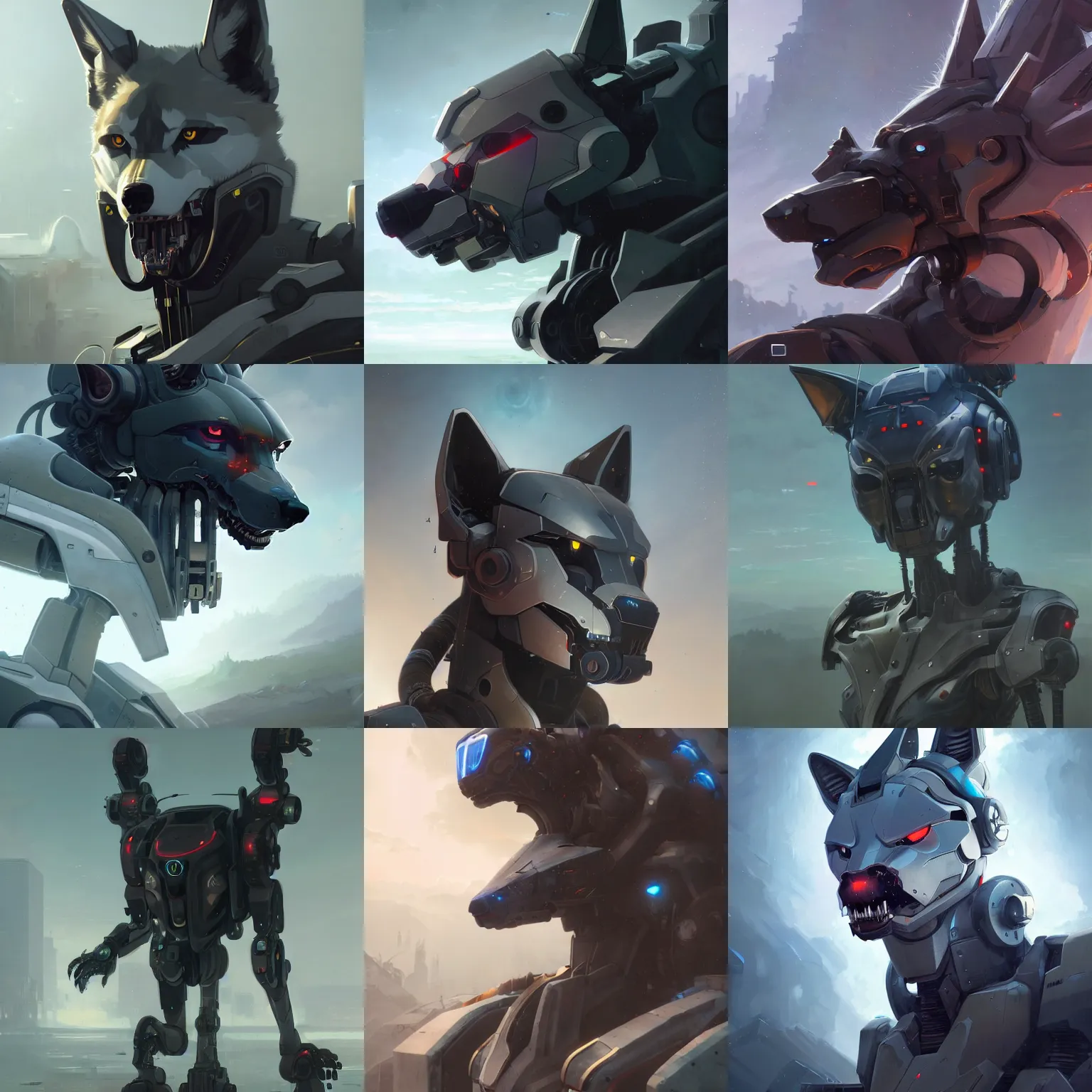 Prompt: A 3 quarter view photography portrait of wolf mecha illustrated by greg rutkowski and Akira Saito and Peter mohrbacher, boston dynamics, 4k,