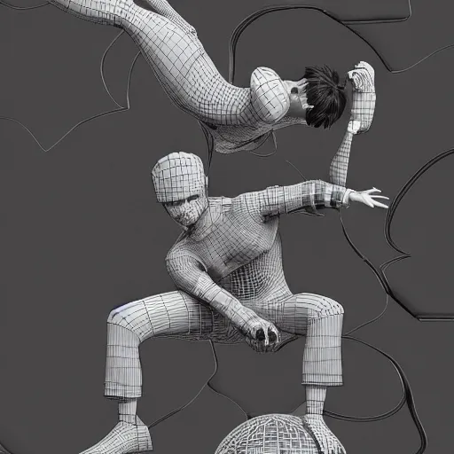 Prompt: rpg character concept art, three people doing acroyoga while floating in space, intricate detail, in the style of jamie hewlett hiroya oku riyoko ikeda, 3 d render, artstation trending, 8 k, octane render, photorealistic, sharp detail, manga, black and white