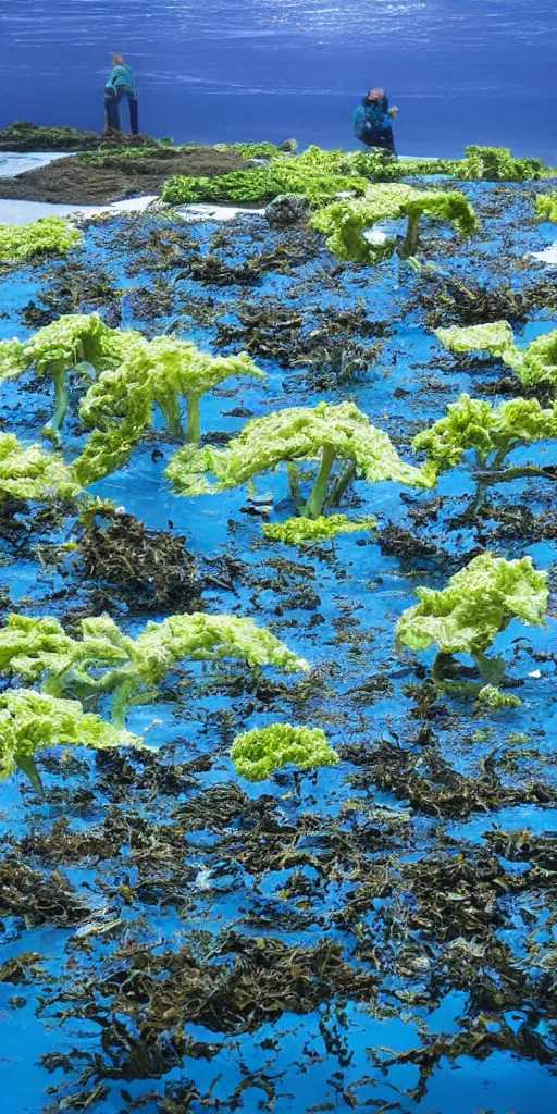 Image similar to concept art, marine agriculture, large - scale seaweed planting and production.