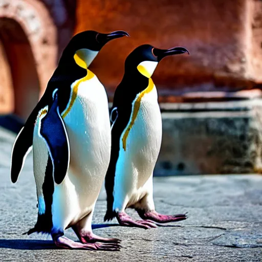 Image similar to penguins in conquistador armor visit rome