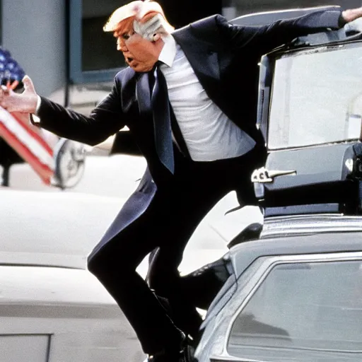 Image similar to Donald Trump as James Bond, action scene, cinematic