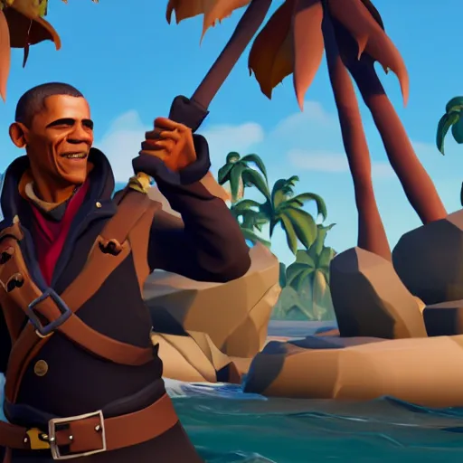 Image similar to sea of thieves screenshot of barack obama