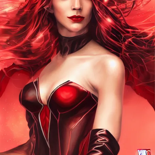 Image similar to the scarlet witch from marvel comics, artstation hall of fame gallery, editors choice, #1 digital painting of all time, most beautiful image ever created, emotionally evocative, greatest art ever made, lifetime achievement magnum opus masterpiece, the most amazing breathtaking image with the deepest message ever painted, a thing of beauty beyond imagination or words