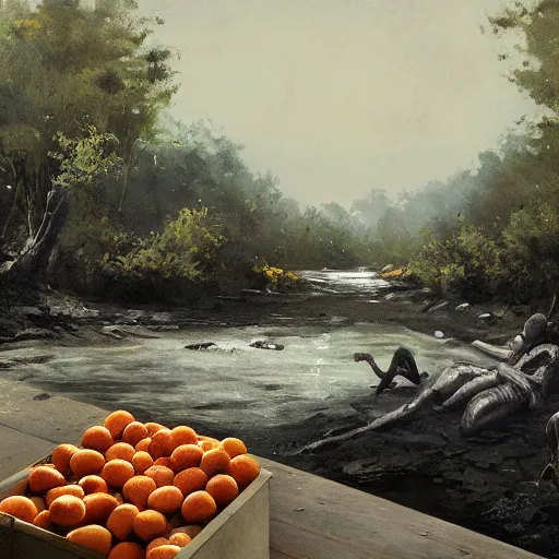 Image similar to clementines from walking dead the last season sitting next to a river by greg rutkowski