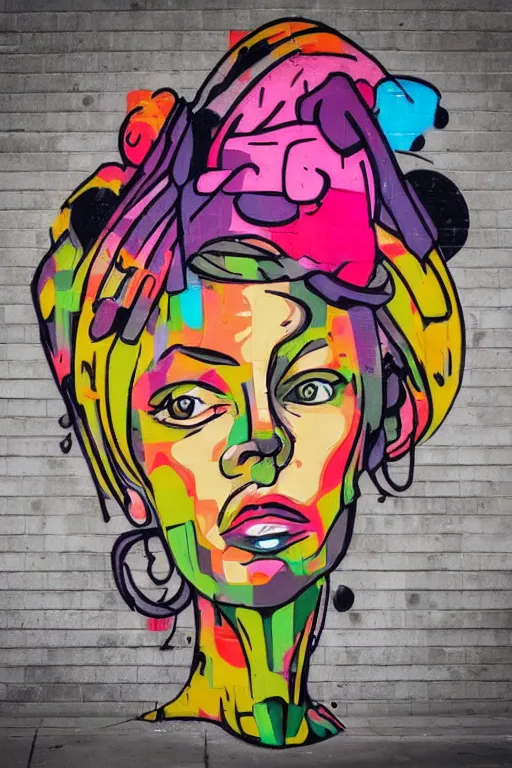 Image similar to a stylized portrait in the style of graffiti street art