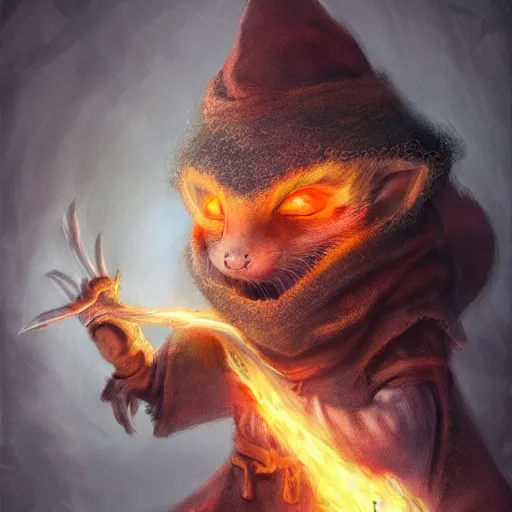 Prompt: fantasy painting of a ghostly rat sorcerer with glowing red eyes, wearing tattered black burlap robes, floating in mist, clutching a blue flame in each hand, anthropomorphic rat, skaven, master splinter, nicodemus, photorealistic, artstation