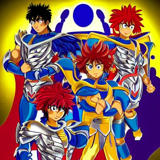 Image similar to saint seiya knights of the zodiac in the style of sesame street