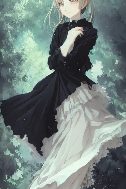 Image similar to victorique de blois anime girl gosick super detailed green eyes green eyes green eyes green eyes black dress black dress black dress black dress blonde hair by greg rutkowski makoto shinkai aramaki shinji artgerm, cushart krenz key art feminine award winning