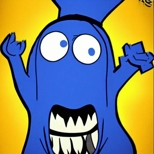 Image similar to Blue Meanie from Yellow Submarine in the style of Spawn