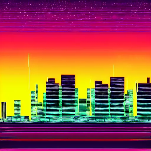 Image similar to ominous synthwave city backdrop