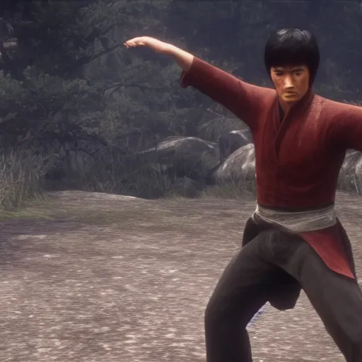 Image similar to Film still of Bruce Lee, from Red Dead Redemption 2 (2018 video game)