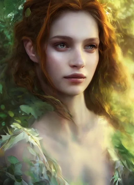 Image similar to portrait of a gorgeous princes of the forest, 8k render, ultra realistic, soft lighting, artstation, Annie Leibovitz, artgerm
