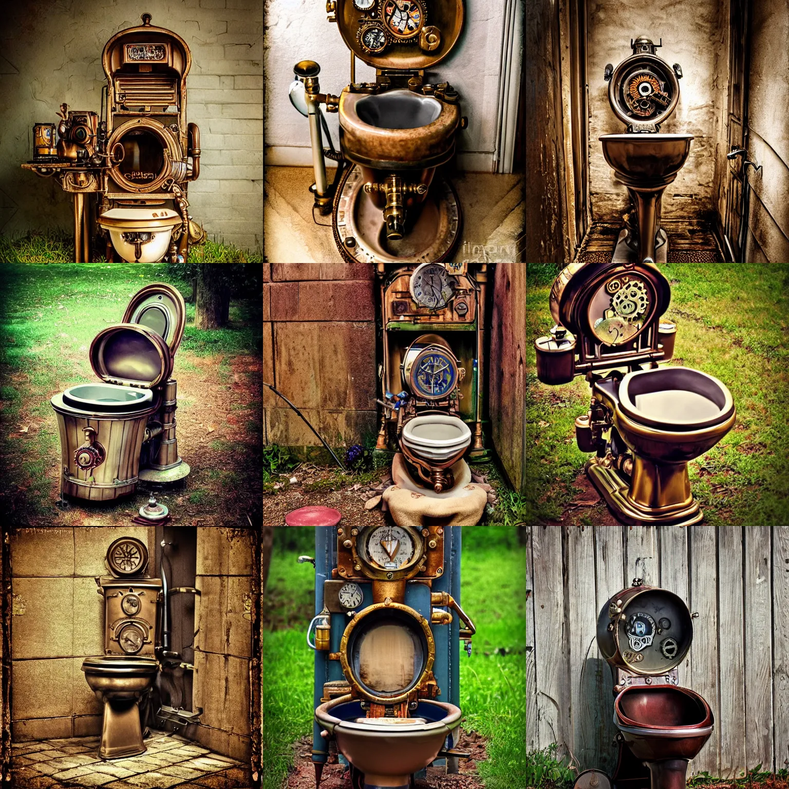 Prompt: photograph of a steampunk toilet by lilia alvarado, steampunk, photo