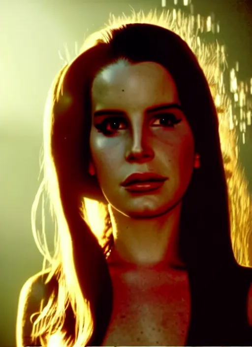 Image similar to movie still of a lana del rey with an alien facehugger on her face, cinematic.