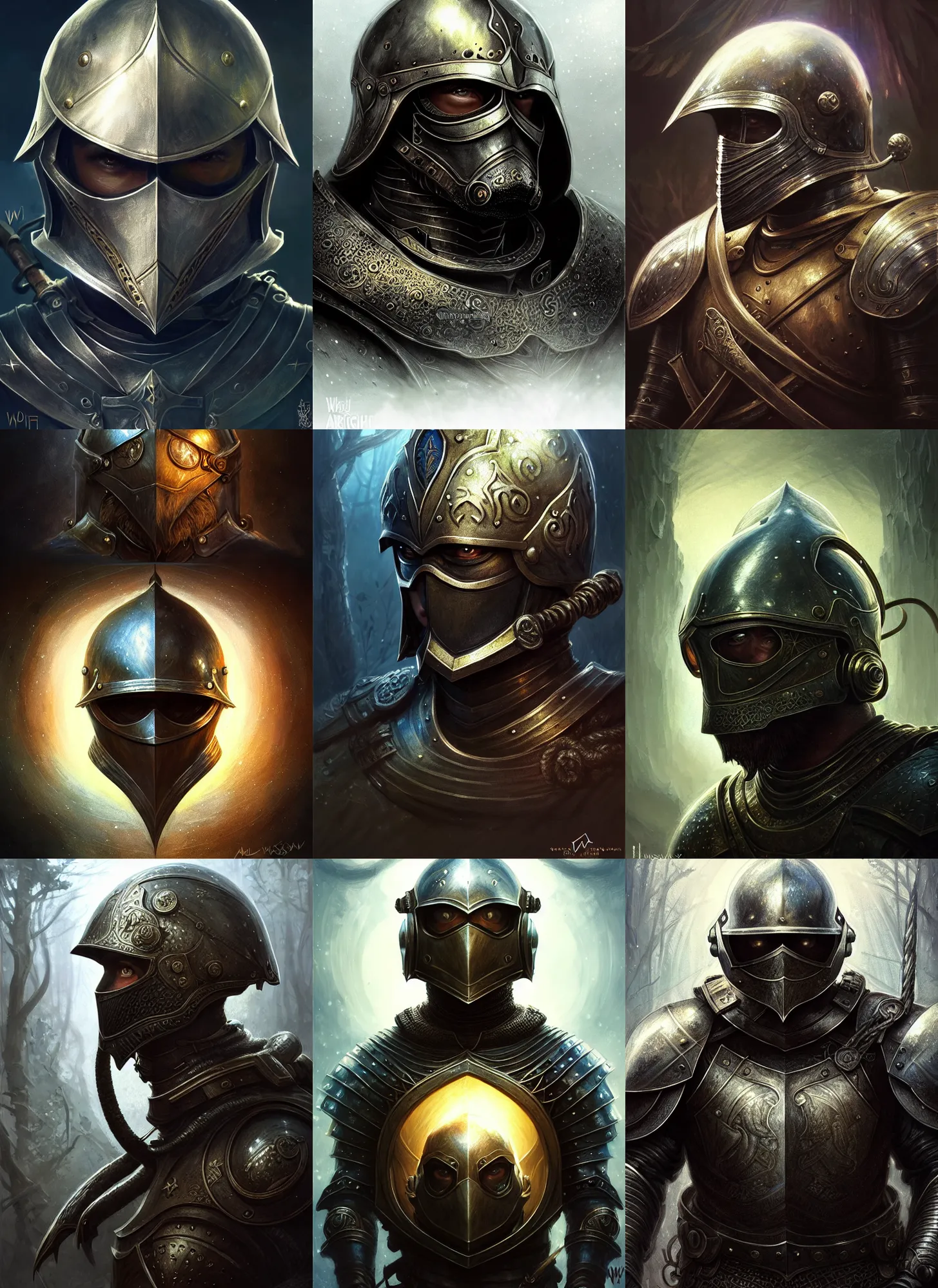 Prompt: old navy seal, fantasy magic, light night, intricate, elegant, sharp focus, illustration, highly detailed, digital painting, concept art, matte, art by wlop and artgerm and ivan shishkin and andrey shishkin, masterpiece, medieval knight helmet