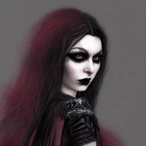 Prompt: Wanda Maximoff in gothic attire and gothic makeup, trending on artstation, gloomy atmosphere, photorealistic facial features, 4k, 8k