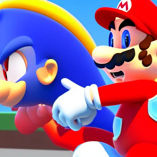 Prompt: a 3 d render of mario wearing a sonic suit