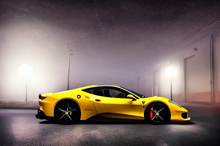 Prompt: a highly detailed rendering of a ferrari, ultra realistic, moonlit parking lot, beautiful lighting, photorealistic, hyperrealistic, octane, epic composition, sharp focus, masterpiece, vray, vibrant colors, cgsociety, unreal engine 5