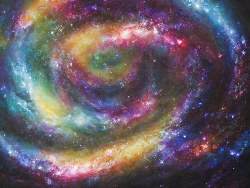 Prompt: trending on artstation, a spiral galaxy, oil on canvas, matte painting